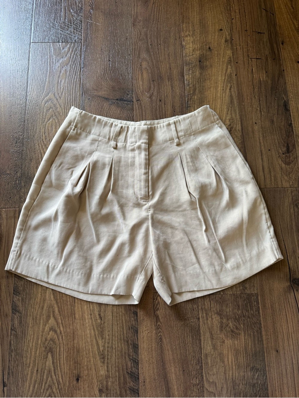 Open Edit High Waisted Pleated Trouser Shorts - Tan Khaki